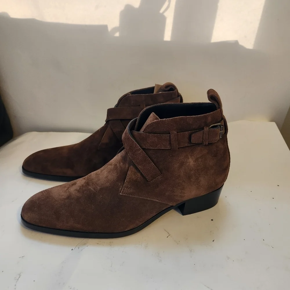 SAINT LAURENT WYATT 30 OTTERPROOF SUEDE BUCKLE BOOT size 41.5 BNWOB